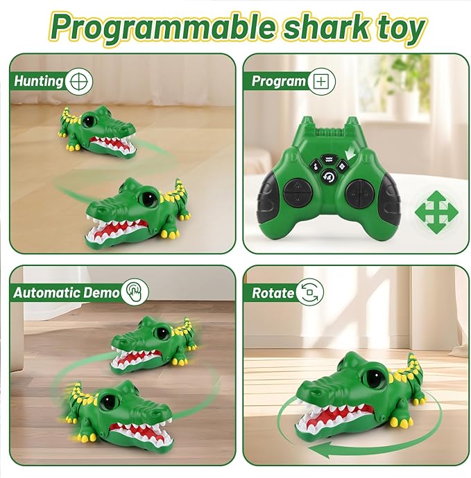 2.4G Remote Control Crocodile for Kids,RC Big Eyes Crocodile Toy，Interactive Dancing Programming Electronic Chomping Action