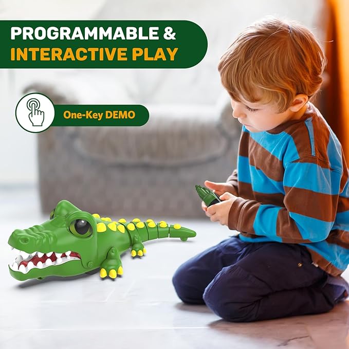 2.4G Remote Control Crocodile for Kids,RC Big Eyes Crocodile Toy，Interactive Dancing Programming Electronic Chomping Action