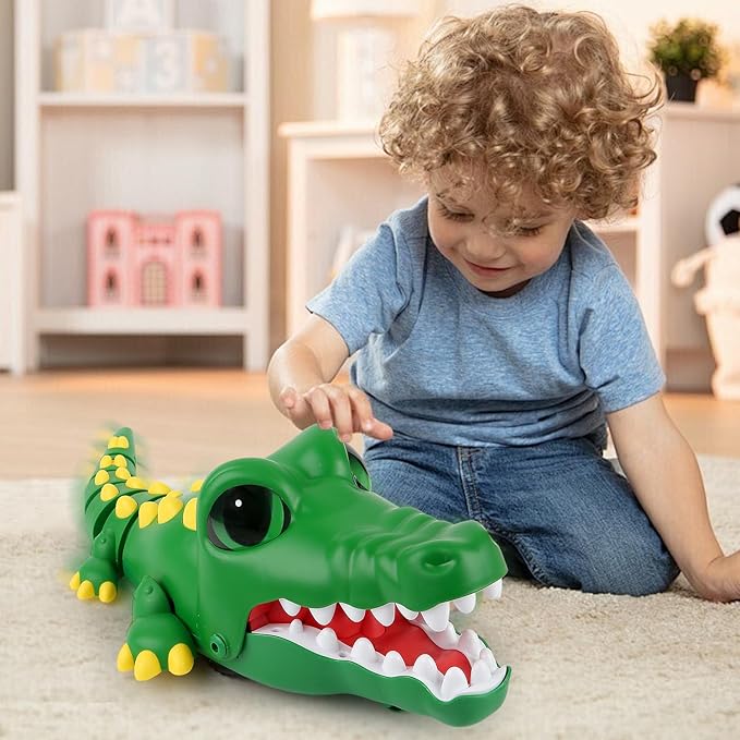 2.4G Remote Control Crocodile for Kids,RC Big Eyes Crocodile Toy，Interactive Dancing Programming Electronic Chomping Action