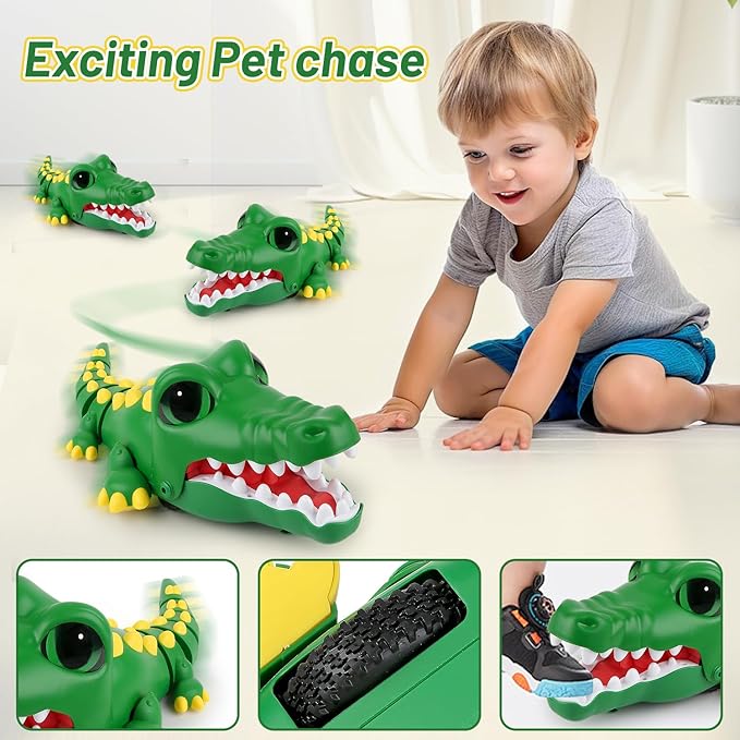 2.4G Remote Control Crocodile for Kids,RC Big Eyes Crocodile Toy，Interactive Dancing Programming Electronic Chomping Action